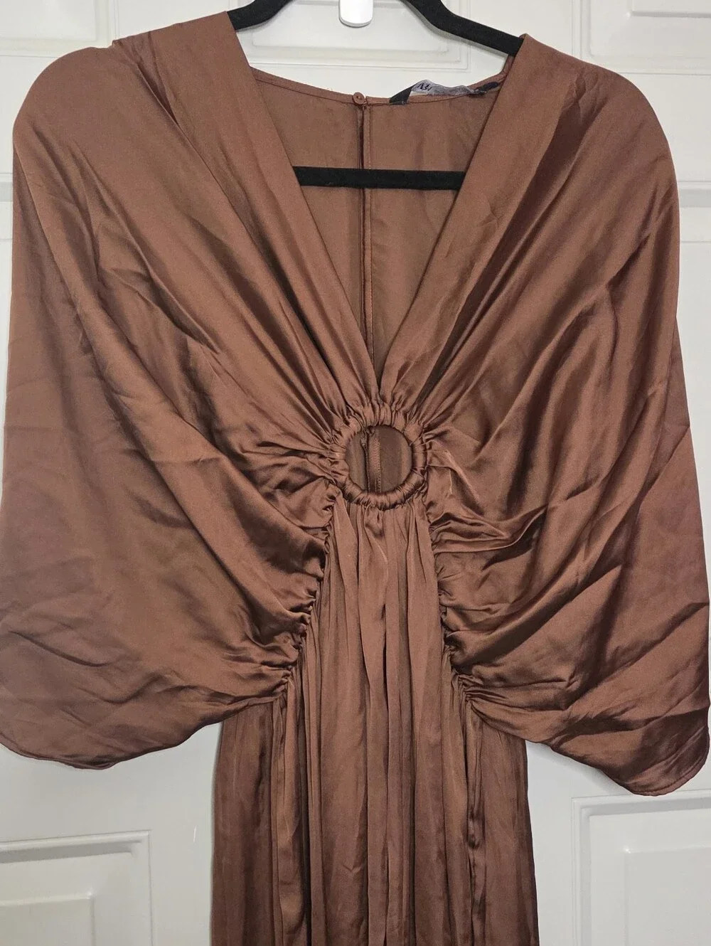 Zara - Rust Brown / Copper Pleated Wide-Leg Jumpsuit with Ring Detail
